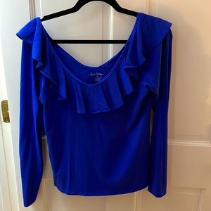 Like New Lilly Pulitzer Blue V Ruffle Top, M